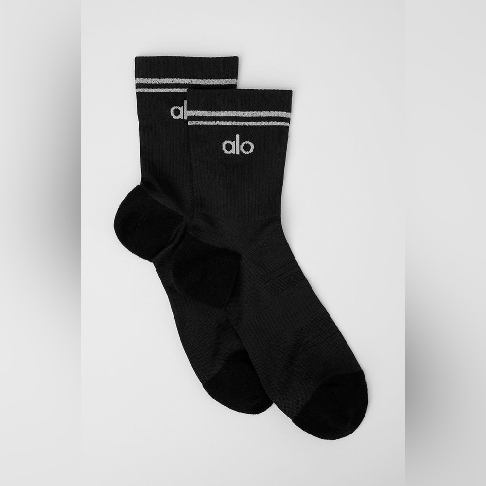 ALO Yoga Unisex Half-Crew Performance Socks Black Athletic Comfort Fit Medium